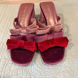 Copper Key Primrose Color Block Three Strap Bow Velvet Sandals SZ 6 NEW